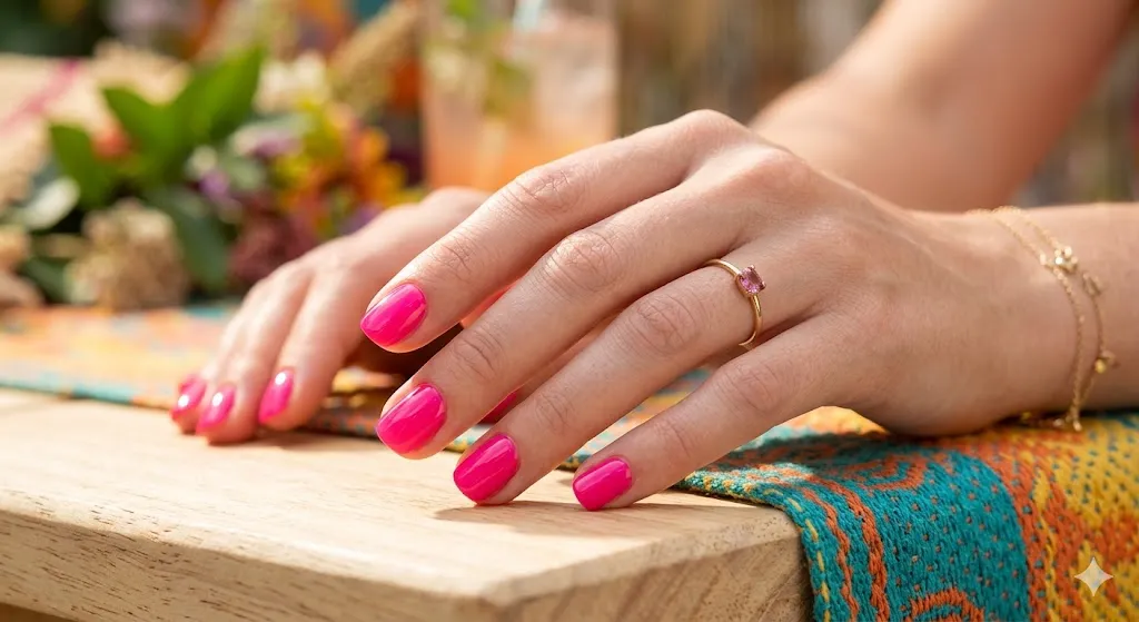 Hot Pink Short Nails