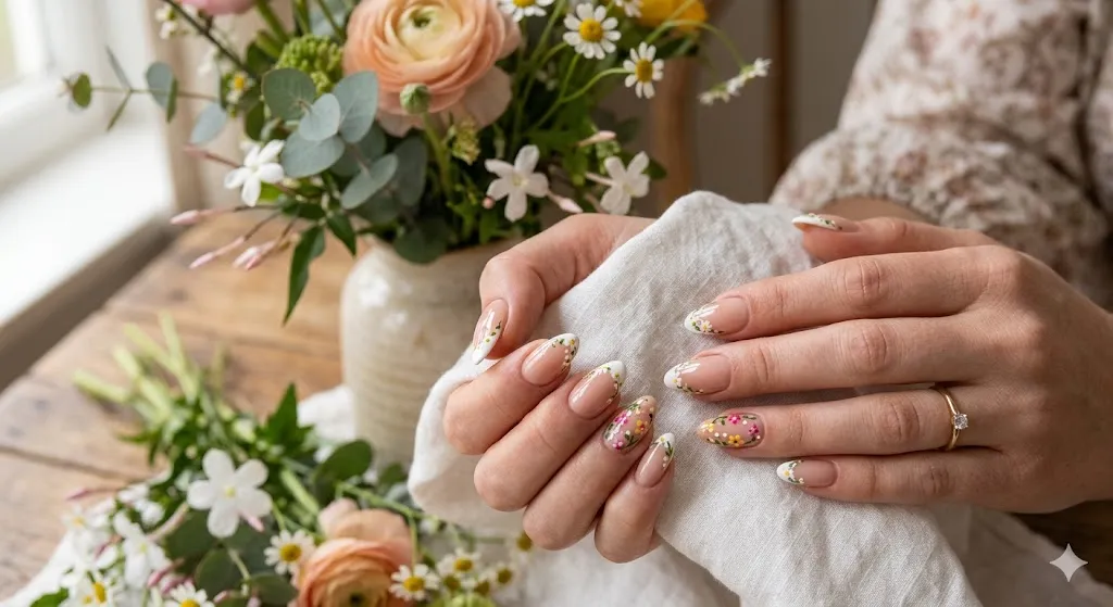 Floral French Tip Nails