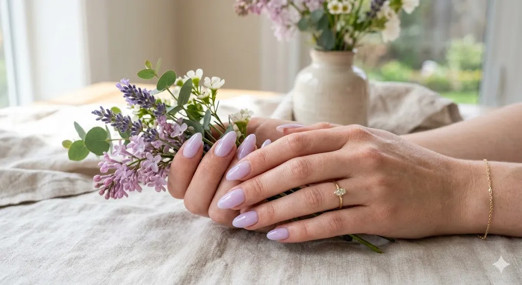 Milky Lavender Almond Nails