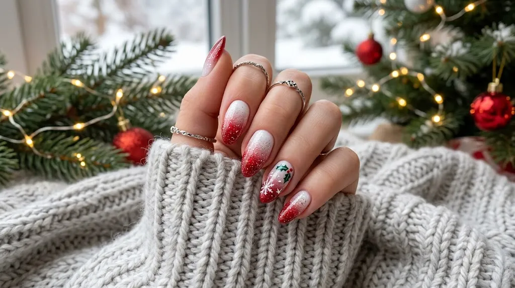 Red and White Ombre Nails