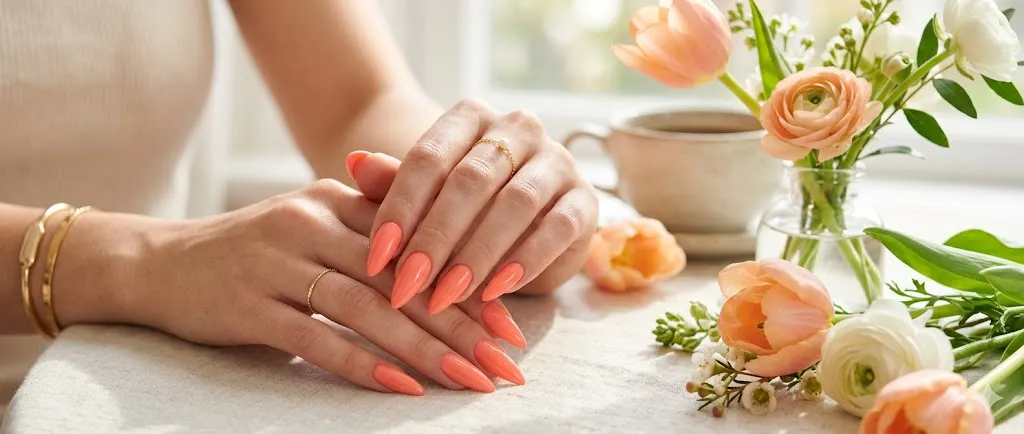 Peachy Coral Nails