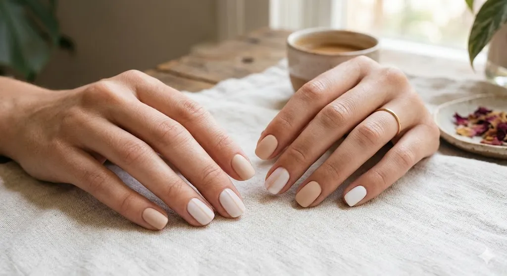 Beige and White Combo Nails