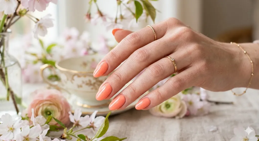 Coral Peach Spring Nails