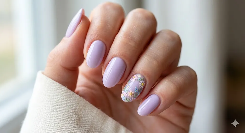 Floral Accent Oval Nails