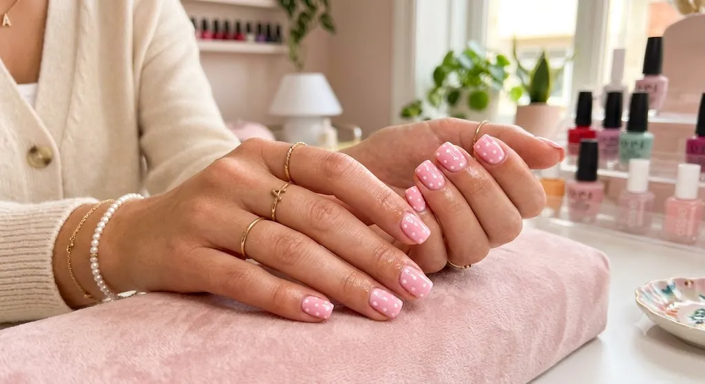 Pink Polka Dot Nails