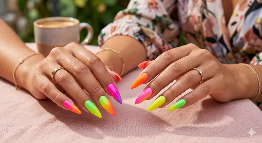 Neon Pop Stiletto Nails