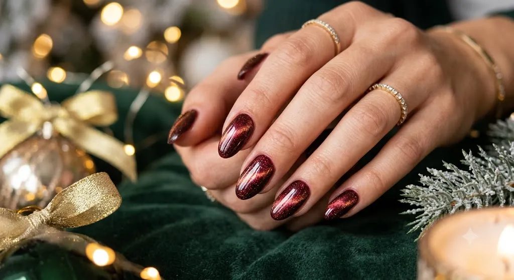 Velvet Cat Eye Holiday Nails