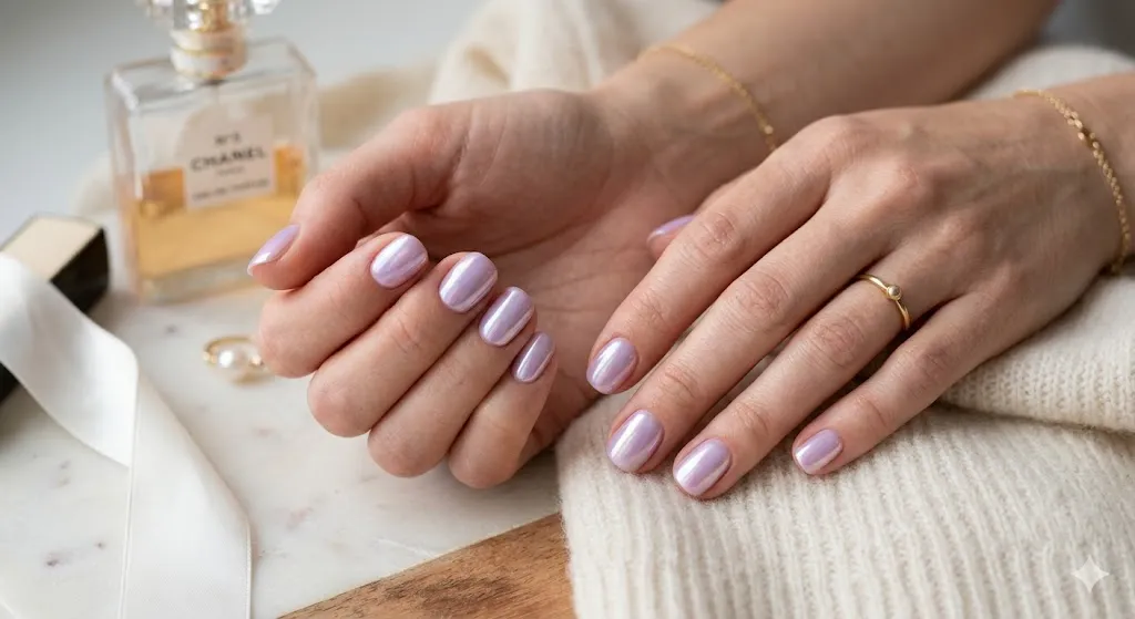 Soft Lavender Chrome Nails