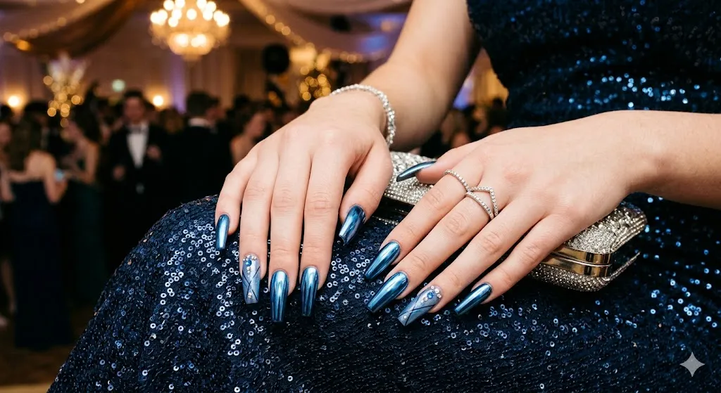 Metallic Blue Chrome Nails