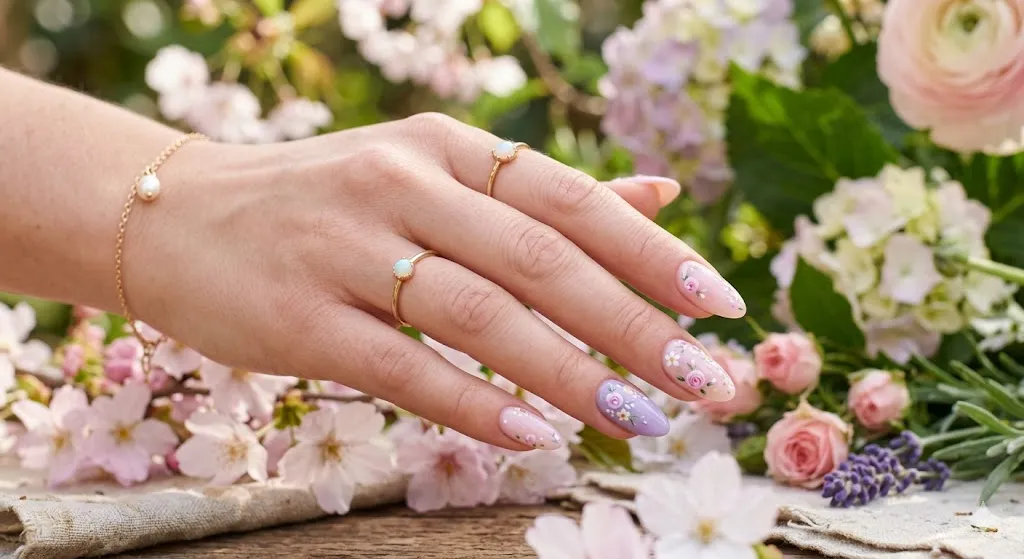 Pastel Floral Almond Nails