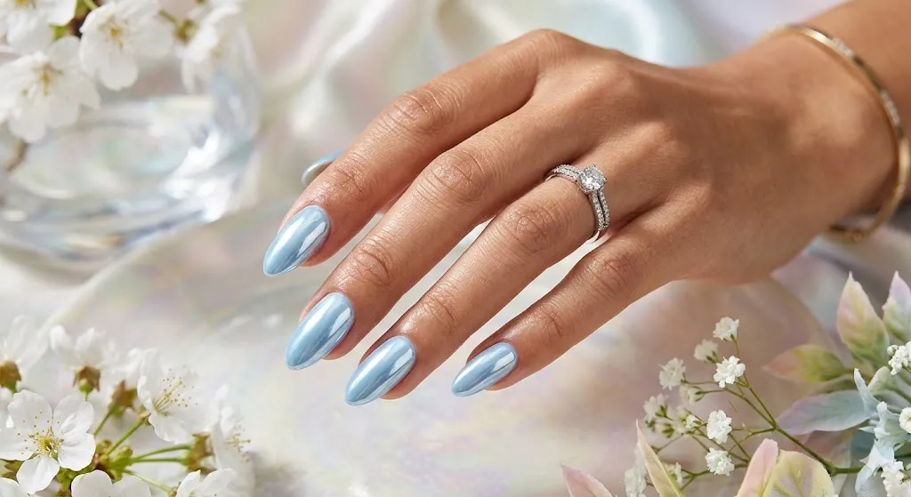 Icy Blue Chrome Pastel Nails