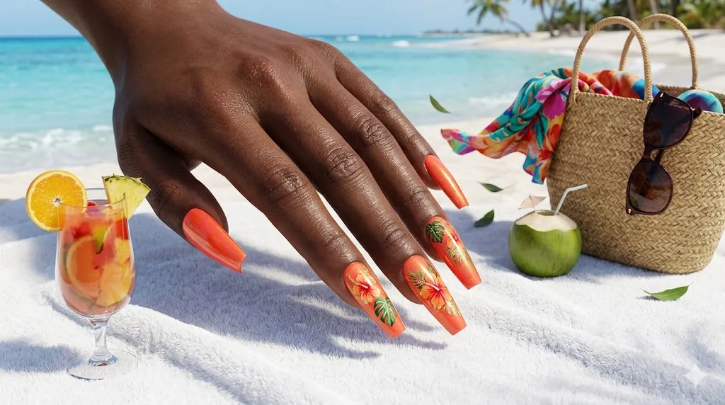 Orange Coral Blend Nails