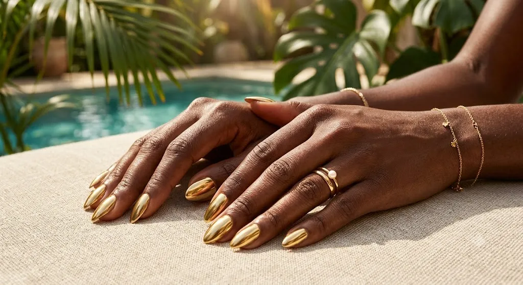 Gold Chrome Shine Nails