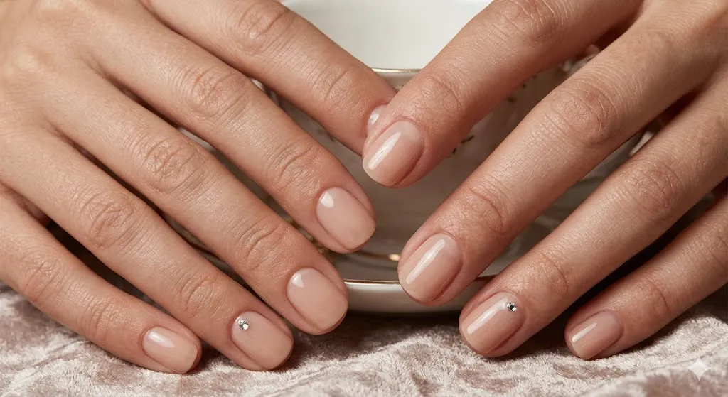 Nude Nails with Rhinestone Accent