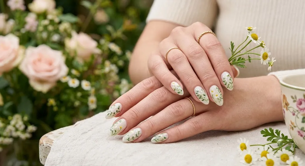 Green Floral Nail Art