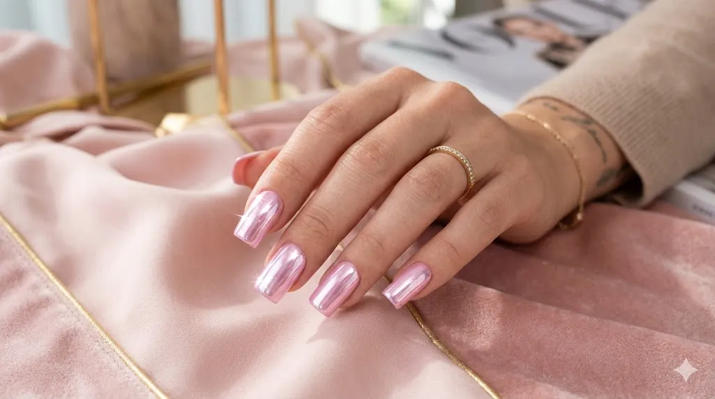 Pastel Chrome Square Nails