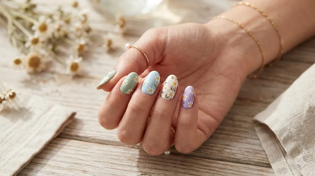Daisy Flower Nail Art