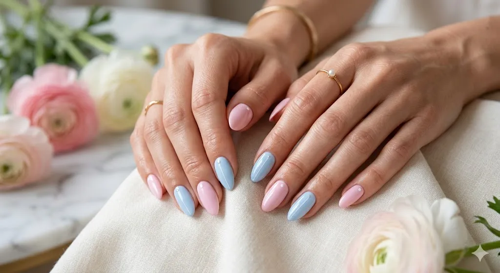 Minimal Pastel Almond Nails