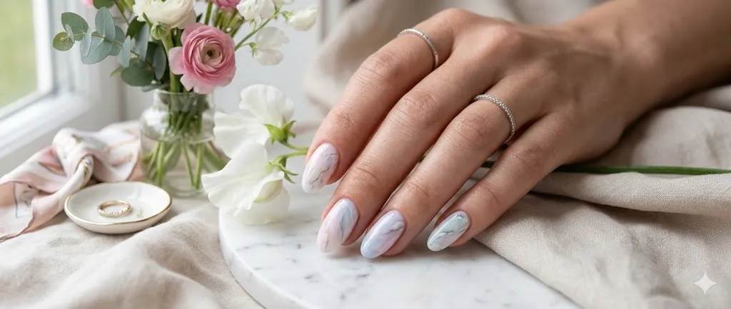 Marble Effect Oval Nails