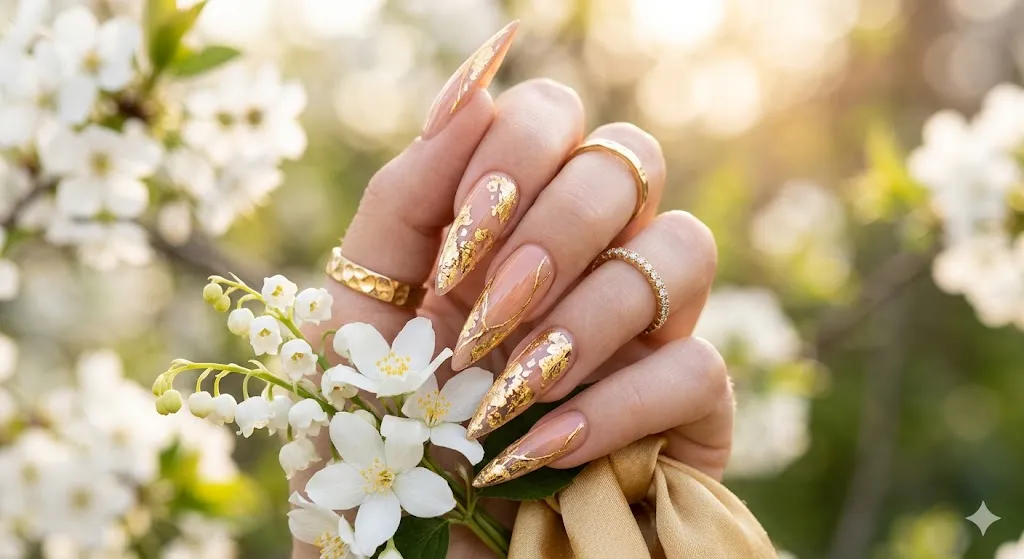 Gold Foil Accent Nails