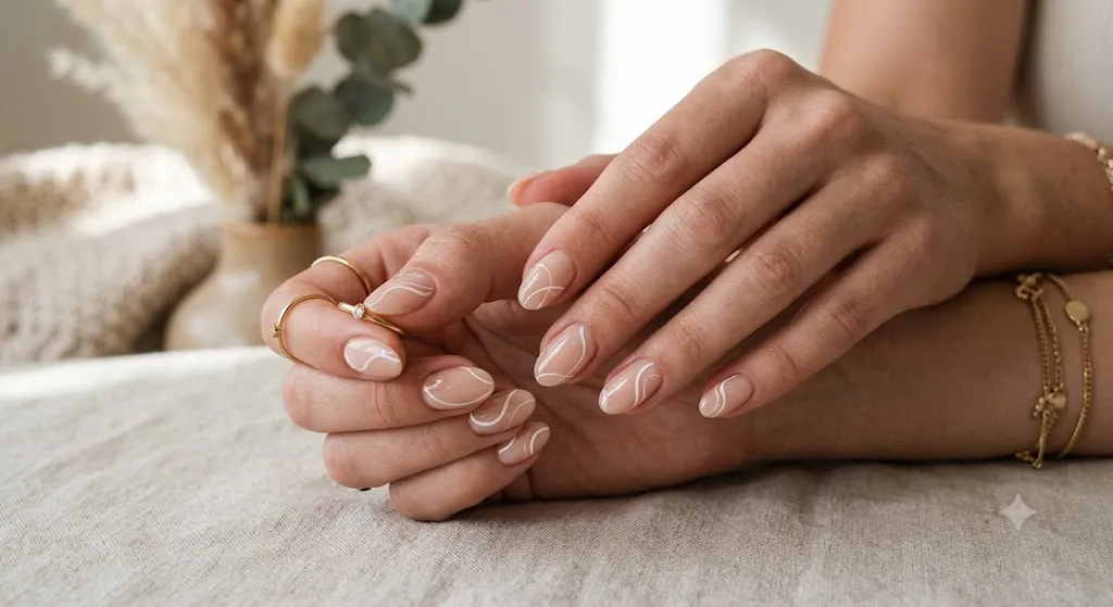 Nude Nails with White Lines