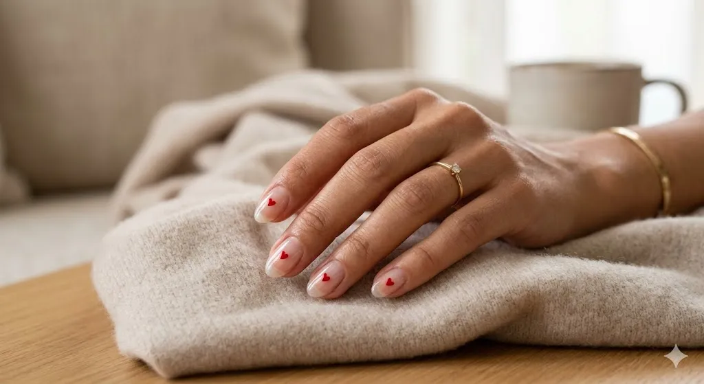 Clear Nails with Tiny Hearts