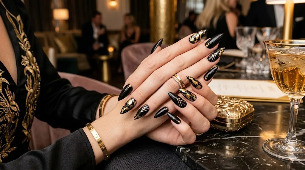 Black and Gold Luxe Nails