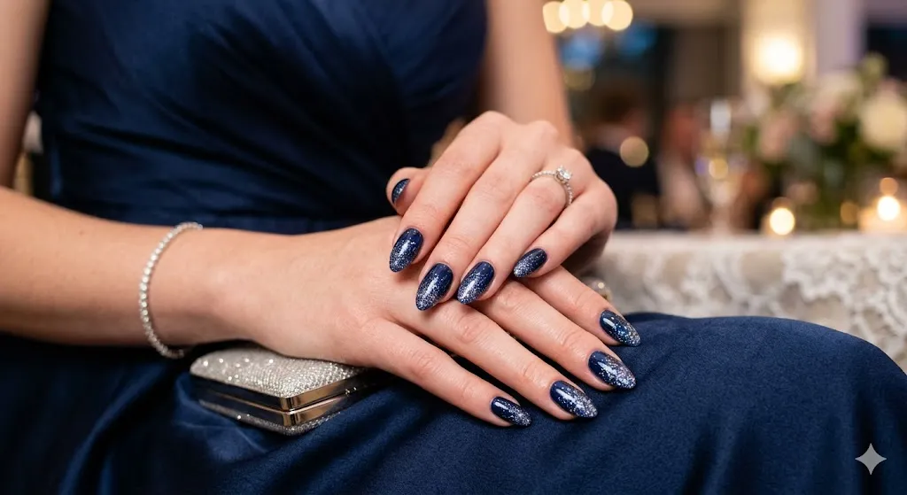 Navy Ombre Glitter Nails