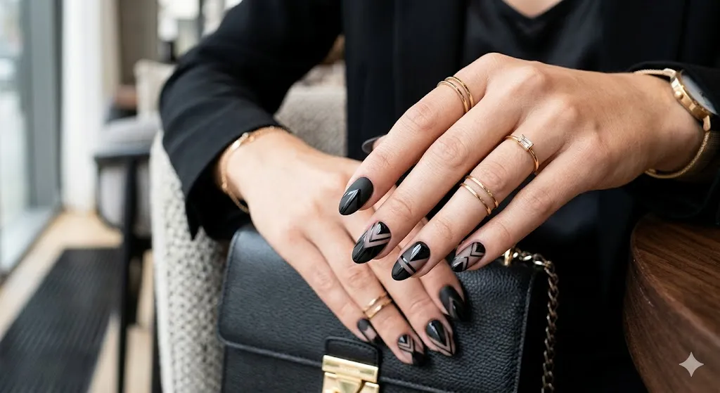 Black Acrylic Encapsulated Nails