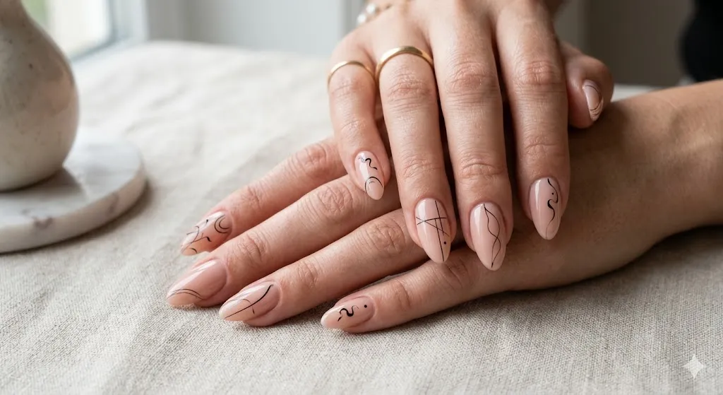 Minimal Line Art Gel Nails
