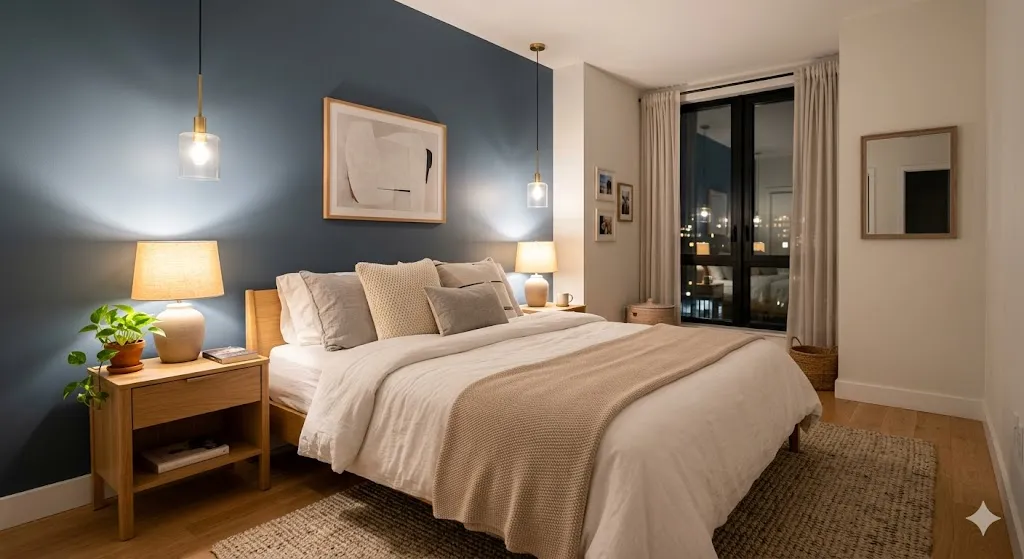 Blue-Gray Accent Wall Bedroom