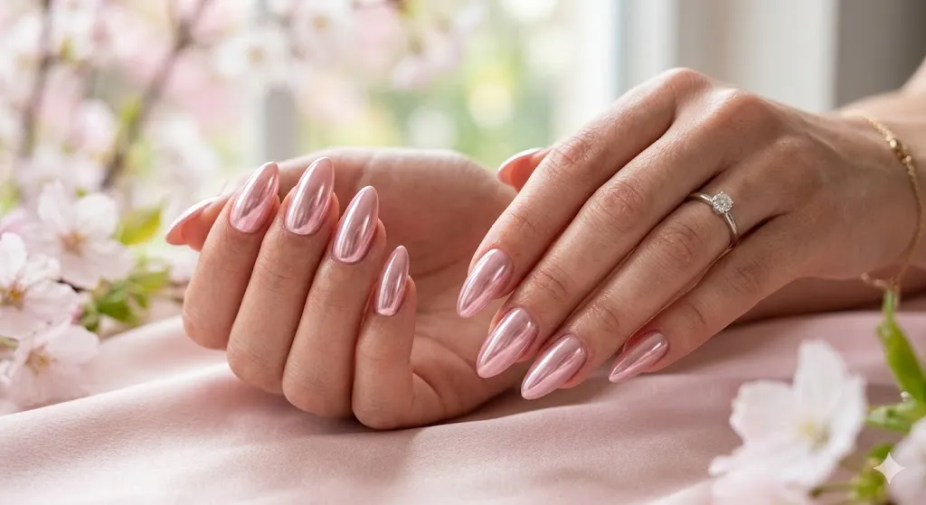 Soft Pink Chrome Nails