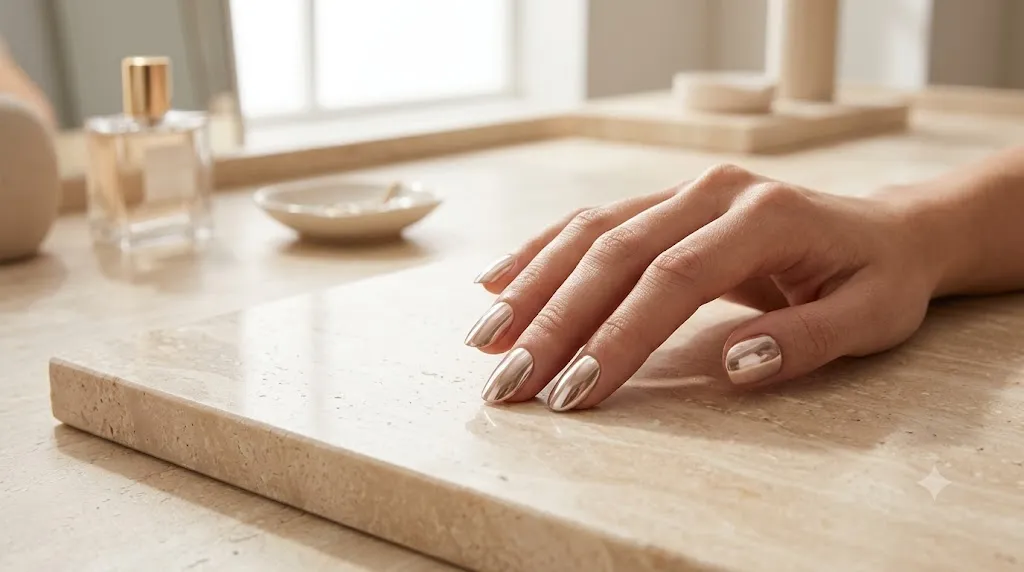 Nude Chrome Nails