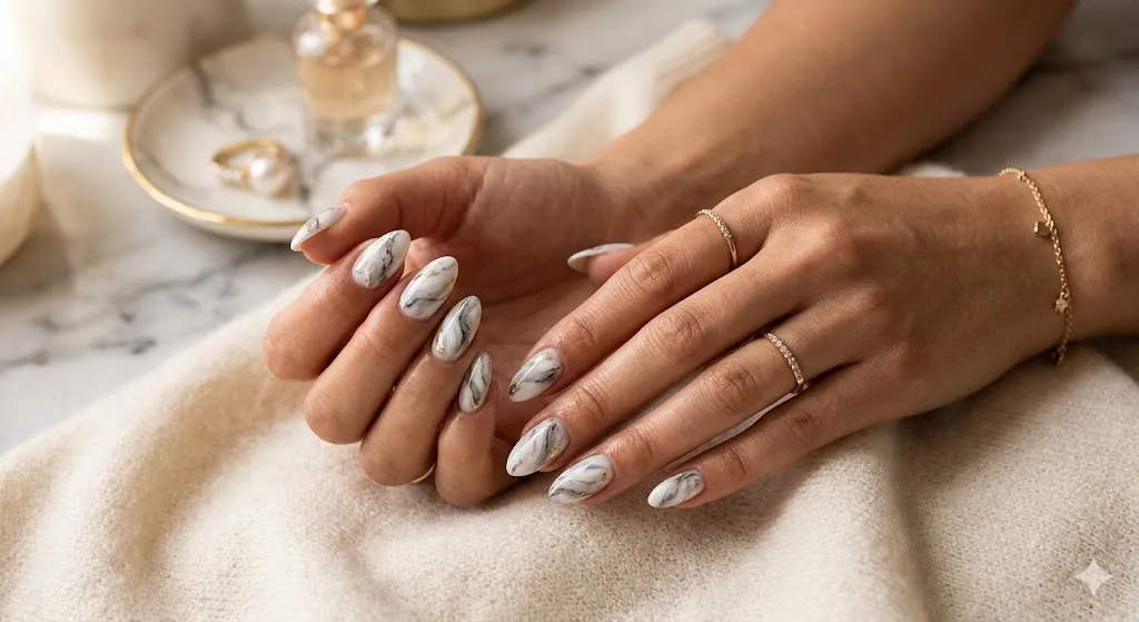 Marble Almond Nails