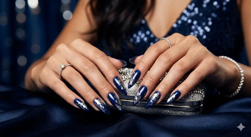 Navy Stiletto with Silver Foil
