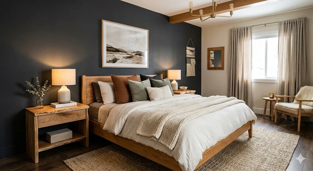 Dark Accent Wall With Natural Wood
