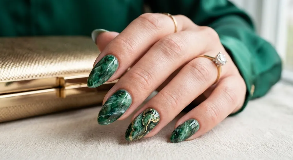 Green Marble Nail Design