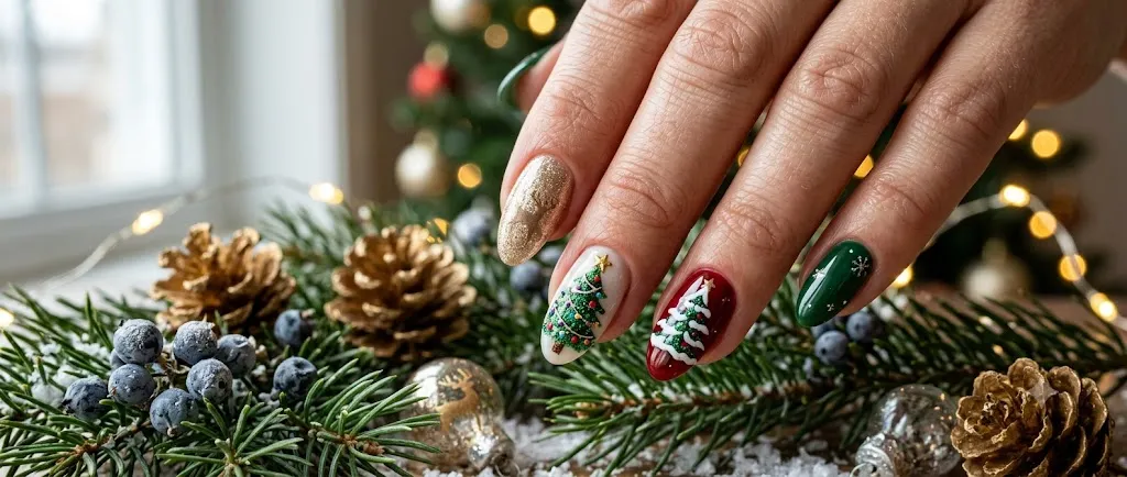 Christmas Tree Accent Nails