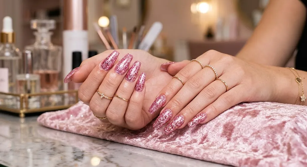 Pink Glitter Full Nails
