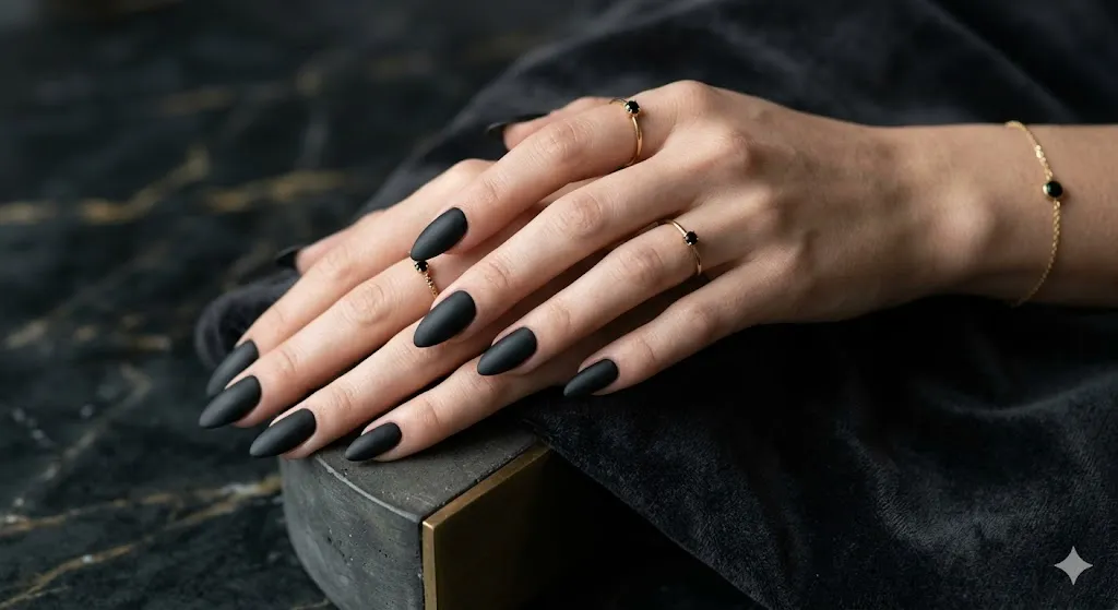 Matte Black Almond Nails