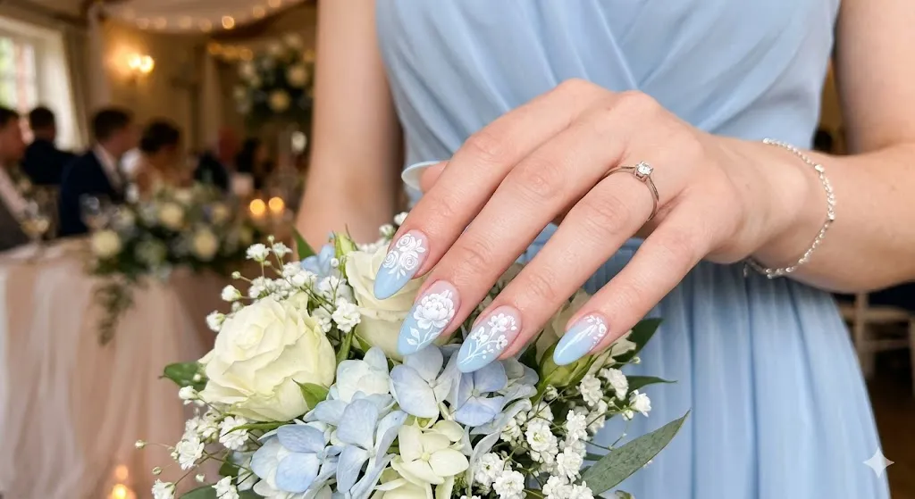 Pastel Blue Ombre with White Floral