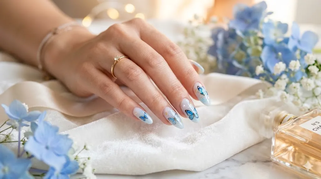 Blue Butterfly Nails