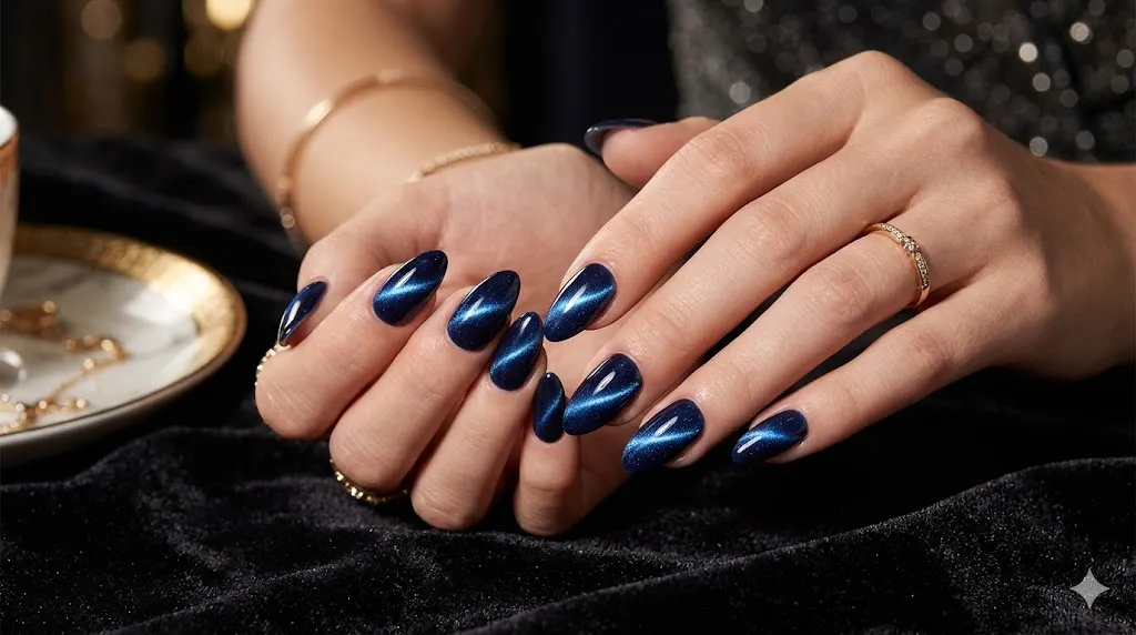 . Midnight Blue Cat Eye Nails