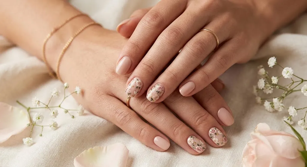 Nude Floral Nails