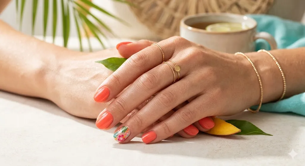 Bright Coral Short Nails