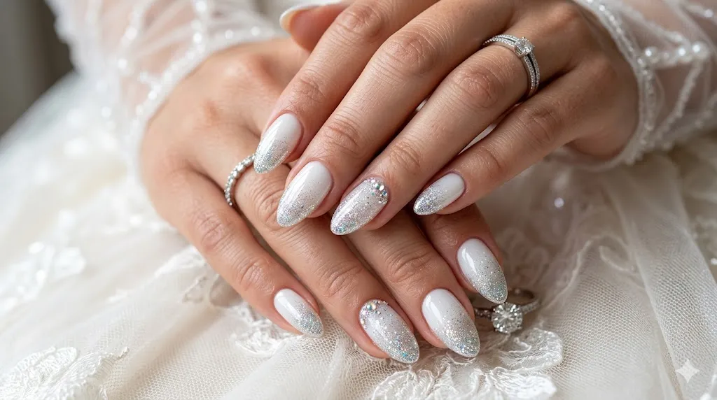 White and Glitter Ombre Nails