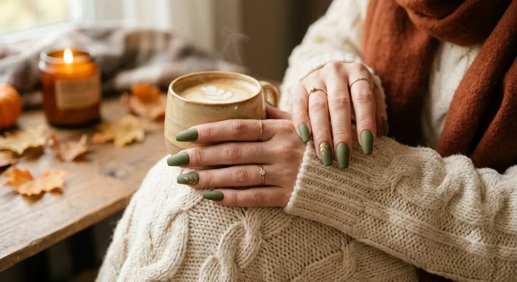Olive Green Matte Nails