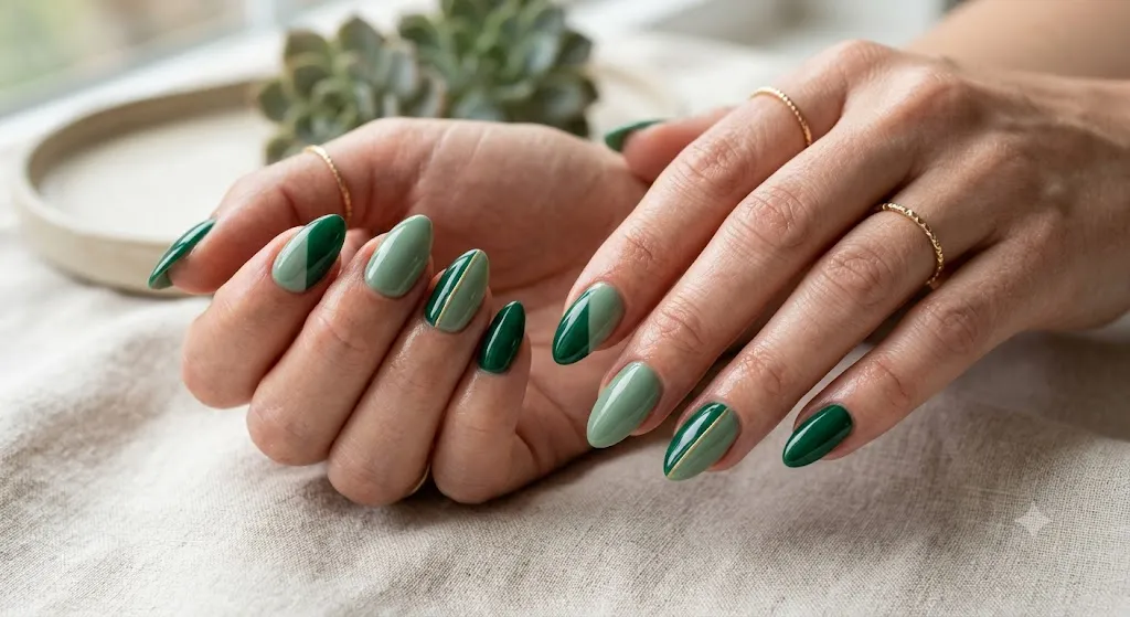 Two-Tone Green Nails