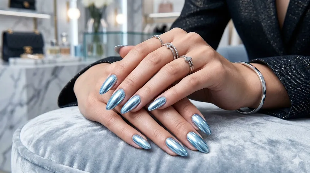 Ice Blue Chrome Nails