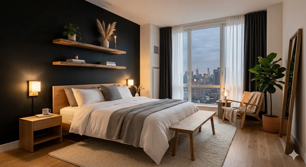Black Accent Wall Behind the Bed